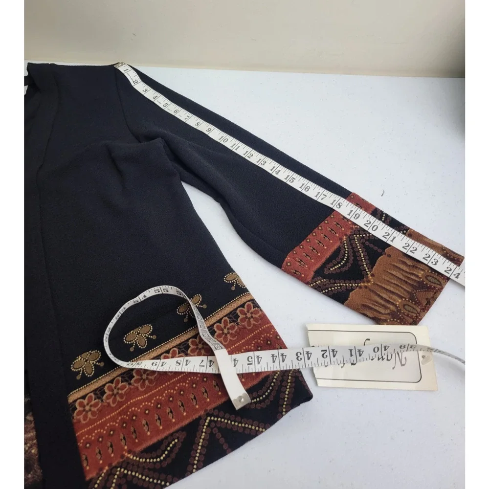 NWT Nancy‎ Michaels Black Floral Open Front Cardigan Sweater Women's Size 8